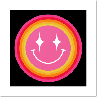 groovy smiley face with a retro circle rainbow Posters and Art